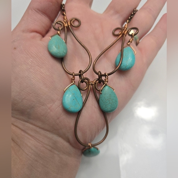 COPPER TURQUOISE STONES NECKLACE Native Southwestern - Picture 3 of 4